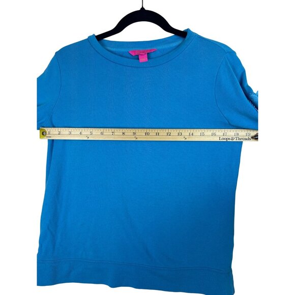 Lilly Pulitzer Women's XS Blue Pullover Sweatshirt Lace Crochet Sleeve Casual - Picture 5 of 12